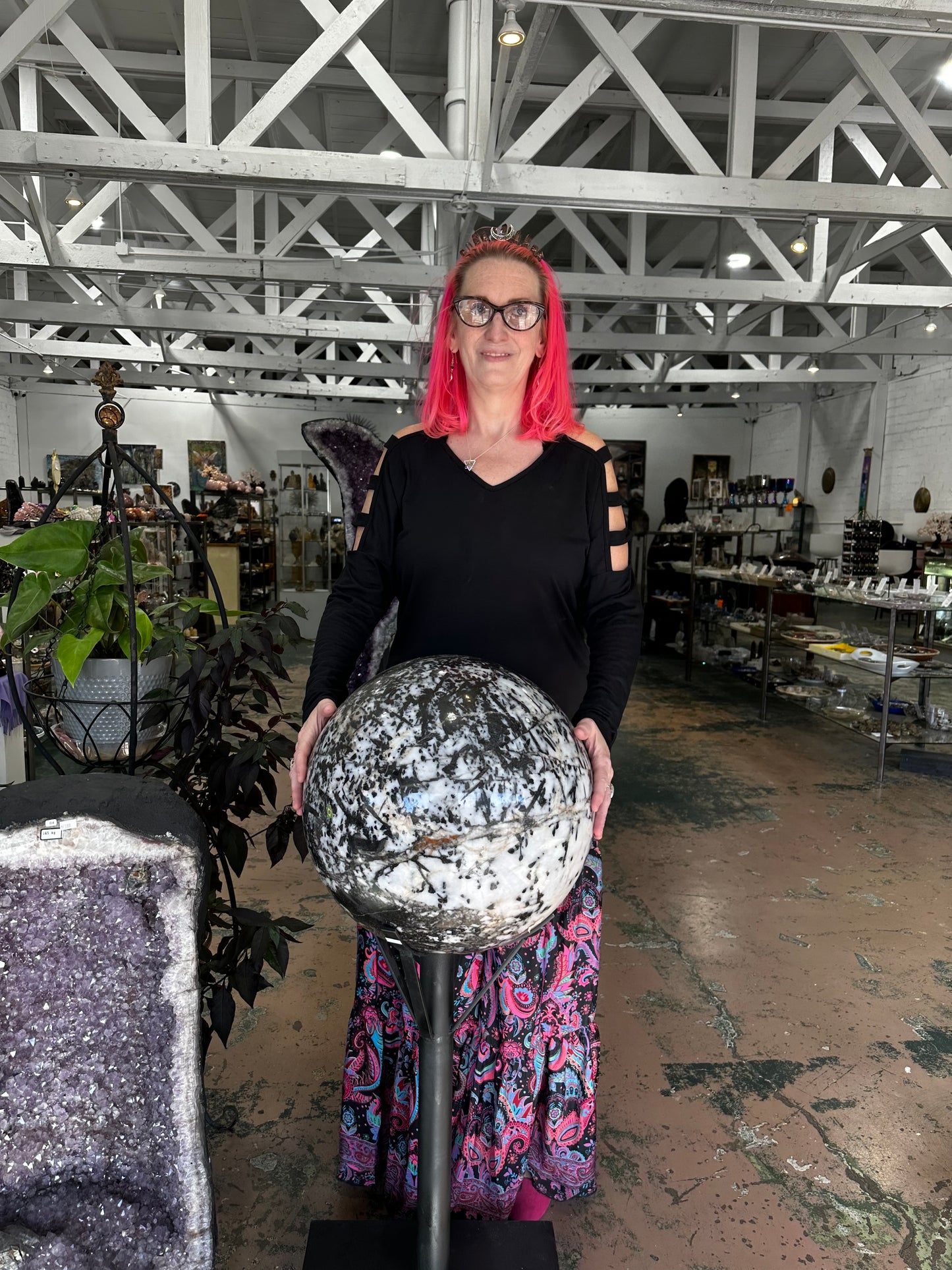 Quartz & Black Tourmaline Sphere (94 KG)